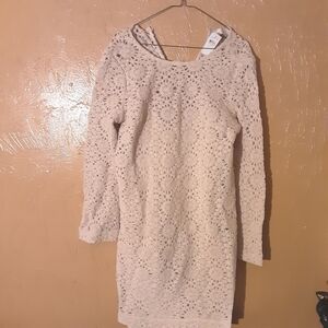 LOFT Cream Long Sleeve Knit Dress